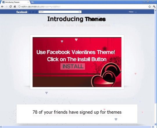 Κάνατε κλικ στο Install Facebook Valentines Theme;