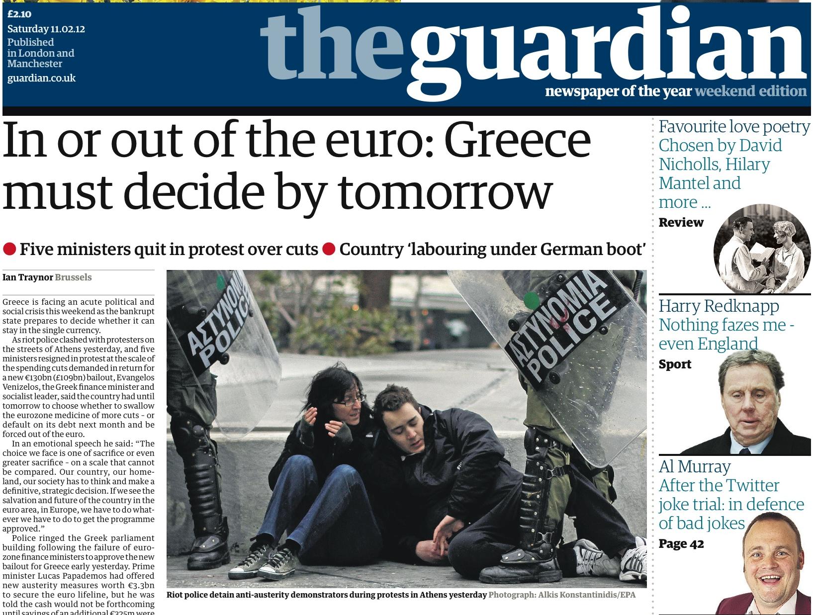 Για απόφαση της Ελλάδας «εντός ή εκτός ευρώ» μιλά ο Guardian