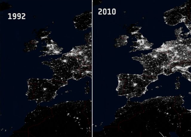Η νυχτερινή Ευρώπη τότε και σήμερα όπως τη βλέπουν δορυφόροι