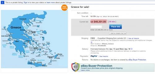 Η Ελλάδα πωλείται στο eBay, πιάνει λιγότερα από γκαρσονιέρα