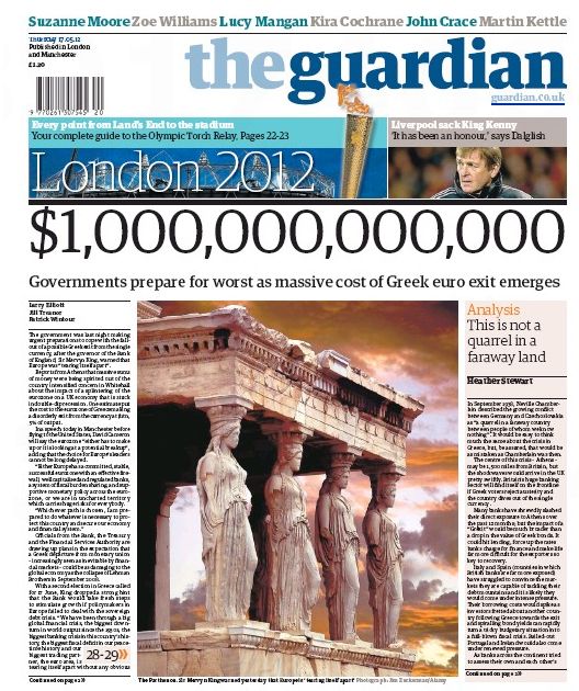 «Ένα τρισ. δολάρια θα κοστίσει η έξοδος της Ελλάδας από την Ευρωζώνη» γράφει ο Guardian