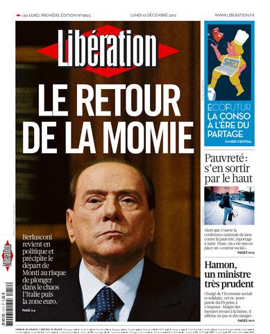 «Η επιστροφή της μούμιας», το πρωτοσέλιδο της Liberation για τον Μπερλουσκόνι