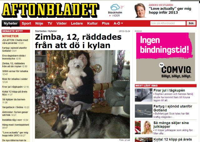 Η διάσωση μιας γάτας και ενός σκύλου μονοπωλούν τα πρωτοσέλιδα στη Σουηδία