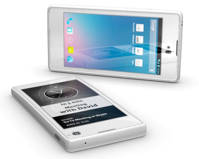 Αρχέτυπο smartphone με ασπρόμαυρη οθόνη στην πλάτη, στο MWC 2013