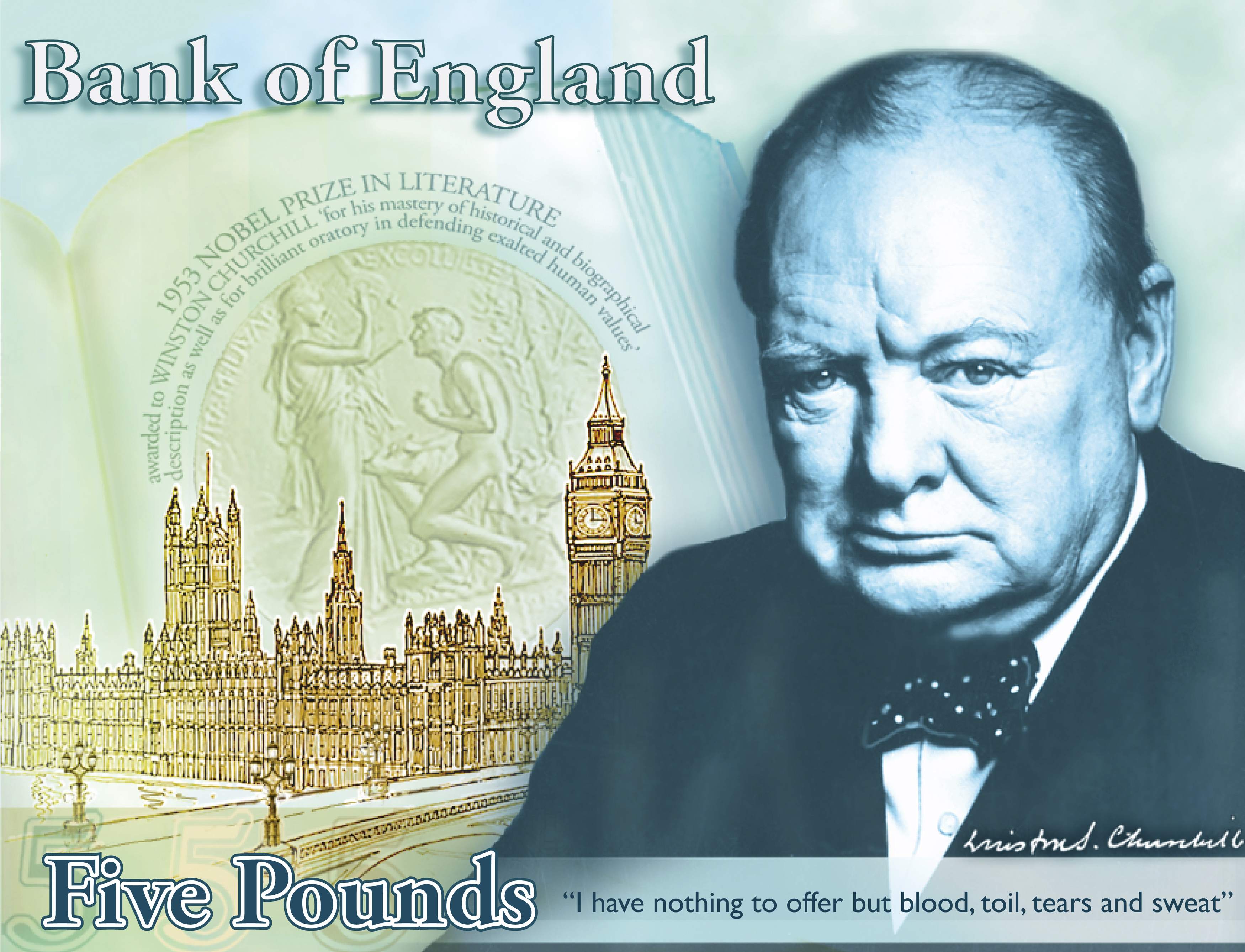 O Τσώρτσιλ με την ιστορική του φράση στο νέο χαρτονόμισμα των 5 λιρών