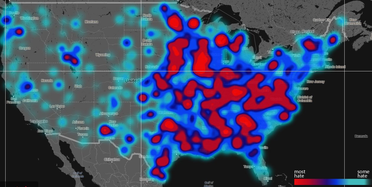 Η γεωγραφία των tweets του μίσους στις Ηνωμένες Πολιτείες