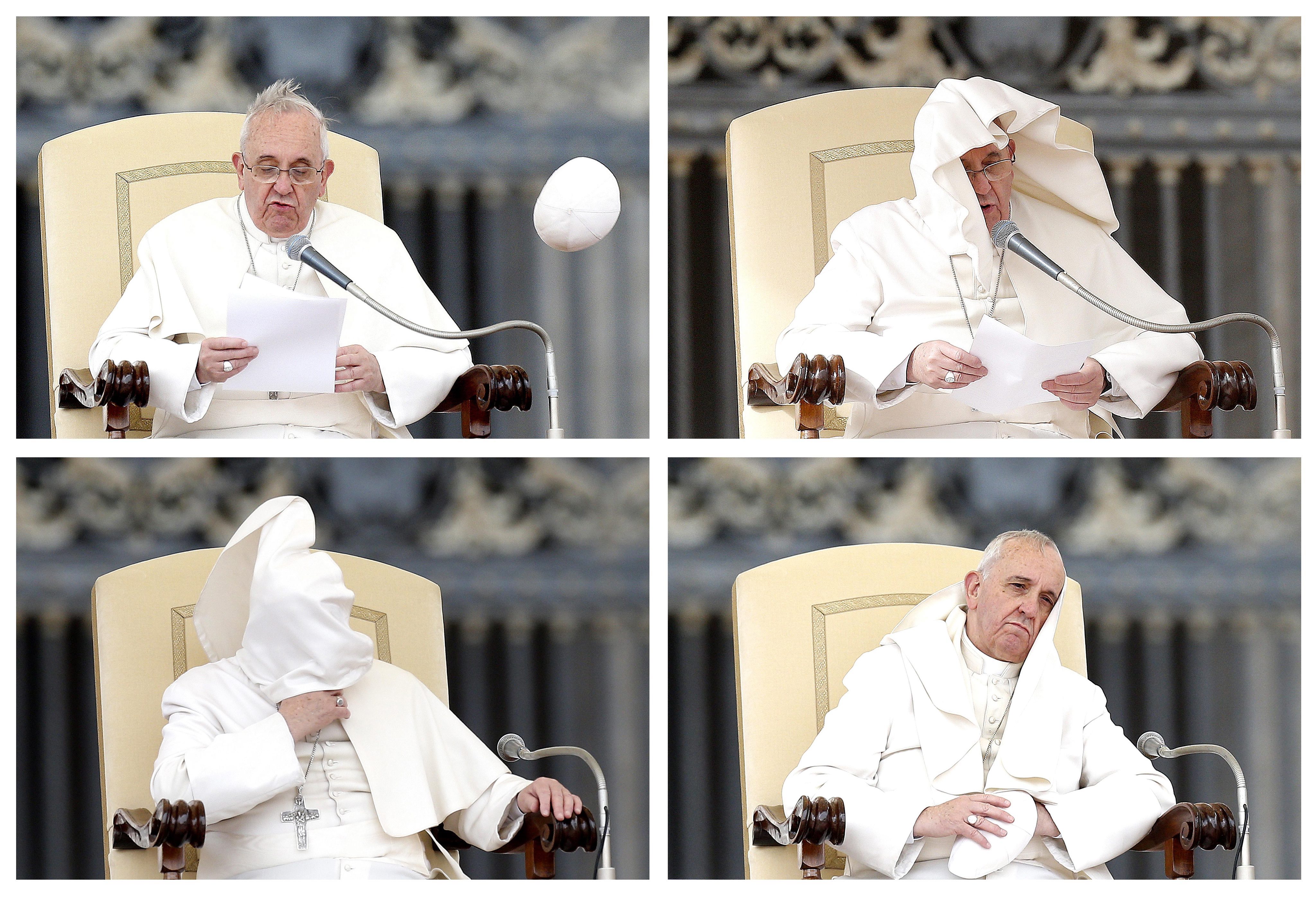 Όταν οι ριπές του ανέμου σηκώνουν το «zucchetto» του Πάπα