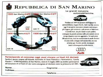 Τα 100 χρόνια της Audi σε γραμματόσημο του Σαν Μαρίνο