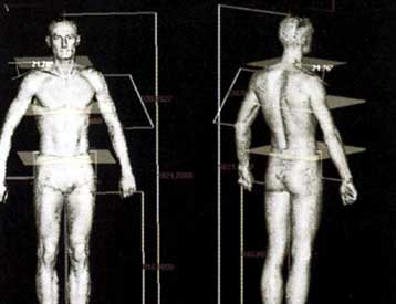 Σαρωτές σώματος παίρνουν τα μέτρα του πελάτη και του παραγγέλνουν κοστούμι