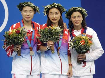 Κινεζικό δίδυμο στο βάθρο των 3μ με τις Γινγκγινγκ Γκούο, Μίνξια Ου