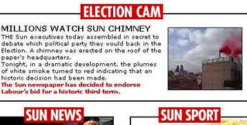 Με κόκκινο καπνό ανακοίνωσε η Sun ότι υποστηρίζει τον Μπλερ στις εκλογές