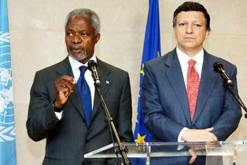 Υπέρ διεθνούς ειρηνευτικής δύναμης στα σύνορα Ισραήλ-Λιβάνου τάσσονται ΕΕ και Ανάν