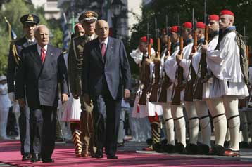 Τον Ιταλό ομόλογό του Τζ.Ναπολιτάνο υποδέχθηκε ο Πρόεδρος της Δημοκρατίας