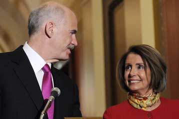 Η Ελλάδα δεν είναι μόνη της, δηλώνει η Νάνσι Πελόζι στη συνάντηση με τον Γ.Παπανδρέου