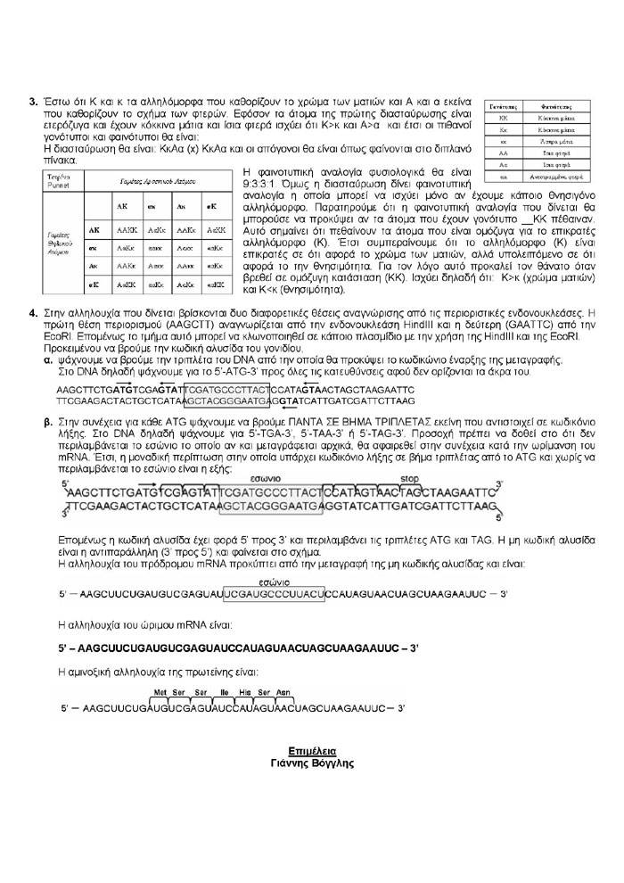 Γ Λυκείου – 28/04/2006 – Βιολογία Θετικής Κατεύθυνσης
