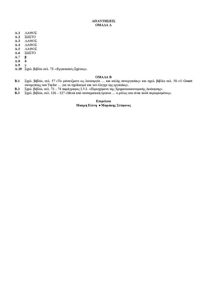 Εξετάσεις 2006 – Γ Λυκείου – Σάββατο 03/06/2006 – Αρχές Οργάνωσης Τεχνολογικής Κατεύθυνσης