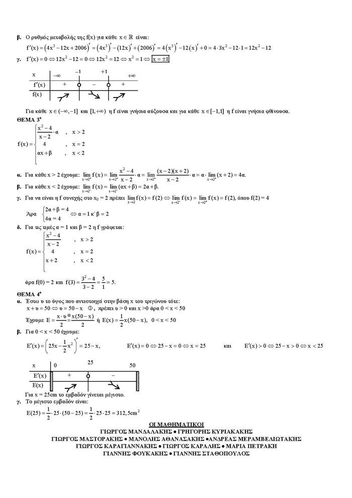 Εξετάσεις 2006 – ΤΕΕ – Τετάρτη 14/06/2006 – Μαθηματικά
