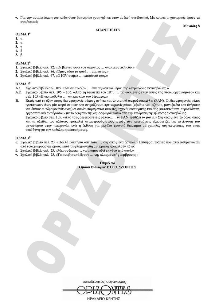 Εξετάσεις 2009 – Γ Λυκείου – Δευτέρα 18/05/2008 – Βιολογία Γενικής Παιδείας