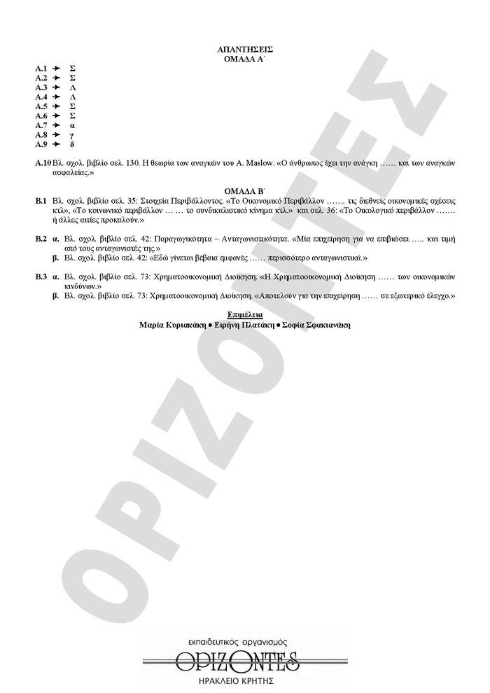 Εξετάσεις 2009 – Γ Λυκείου – Παρασκευή 22/05/2008 – Aρχές Οργάνωσης Κατεύθυνσης