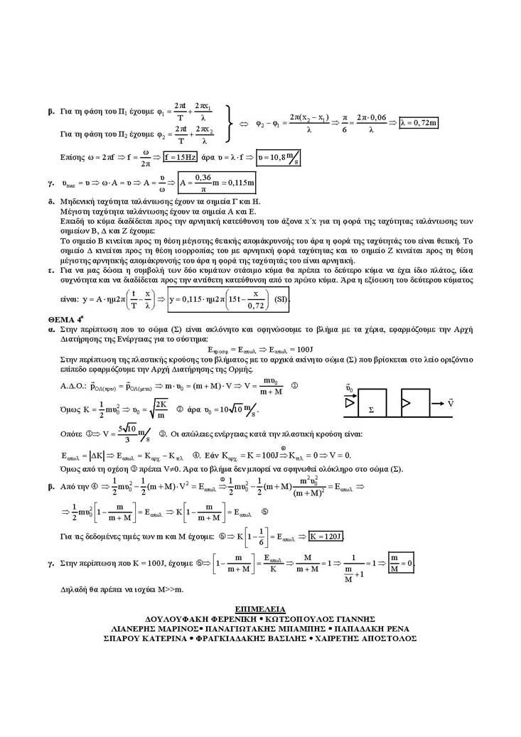 Εξετάσεις 2005 – Γ Λυκείου – Τρίτη 07/06/2005 – Φυσική Κατεύθυνσης