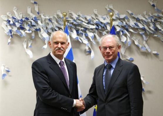 Τις ελληνικές θέσεις για την απάντηση στην κρίση μετέφερε στον Χ.Ρομπάι ο Γ.Παπανδρέου