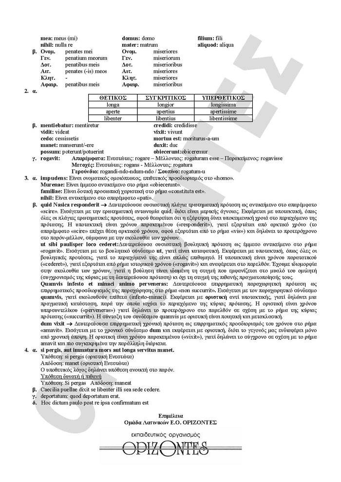 Γ Λυκείου – 23/02/2010 – Λατινικά Θεωρητικής Κατεύθυνσης