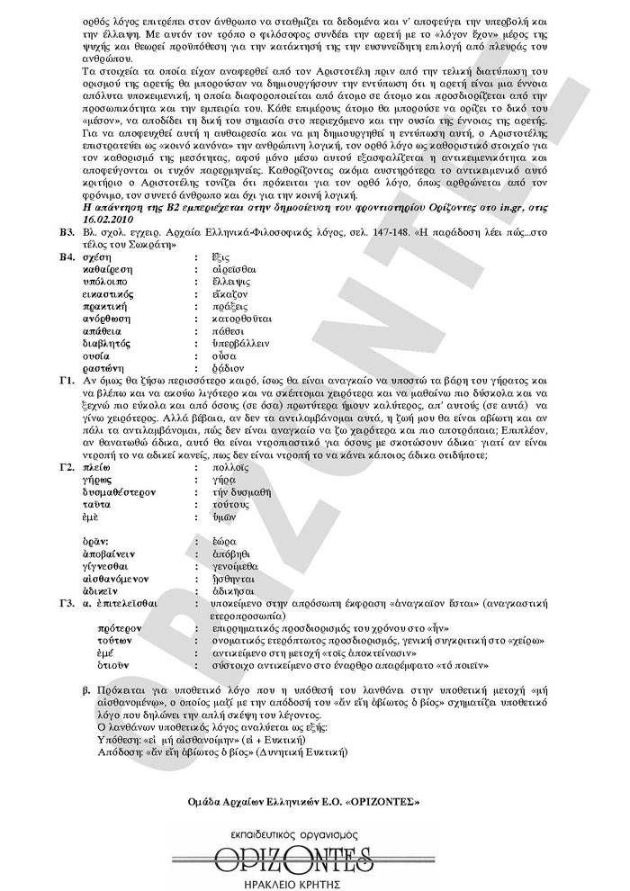 Εξετάσεις 2010 – Γ Λυκείου – Tετάρτη 26/05/2010 – Αρχαία Θεωρητικής Κατεύθυνσης