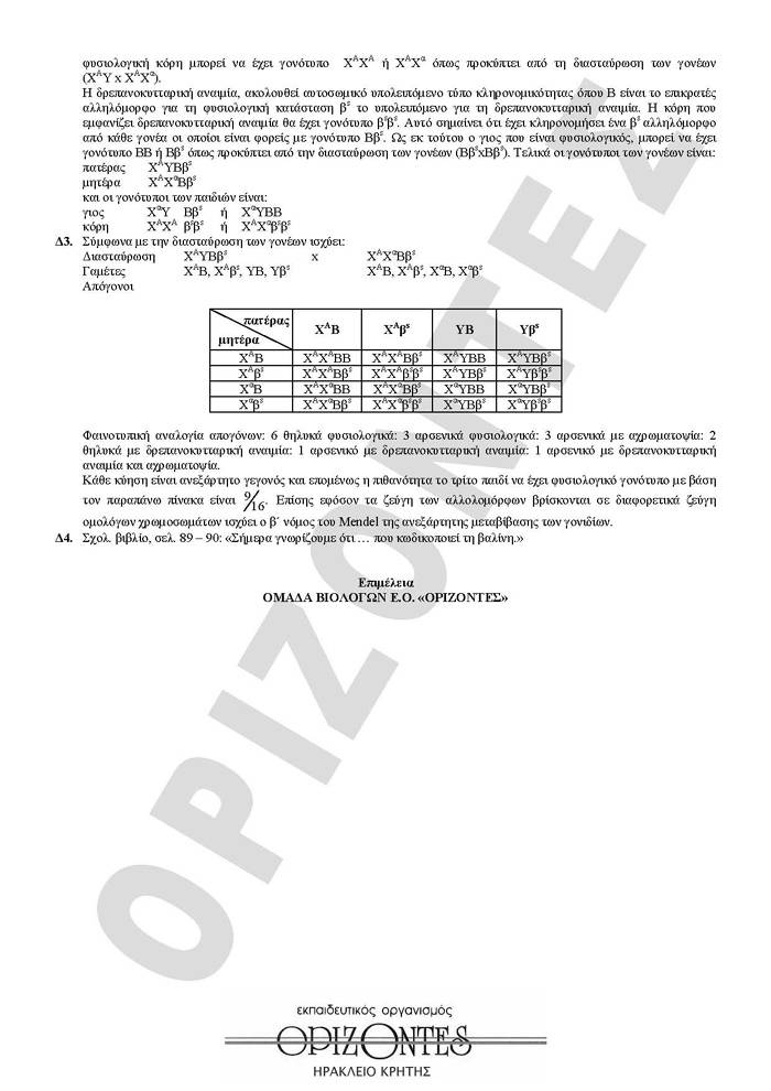 Εξετάσεις 2010 – Γ Λυκείου – Παρασκευή 21/05/2010 – Βιολογία Θετικής Κατεύθυνσης