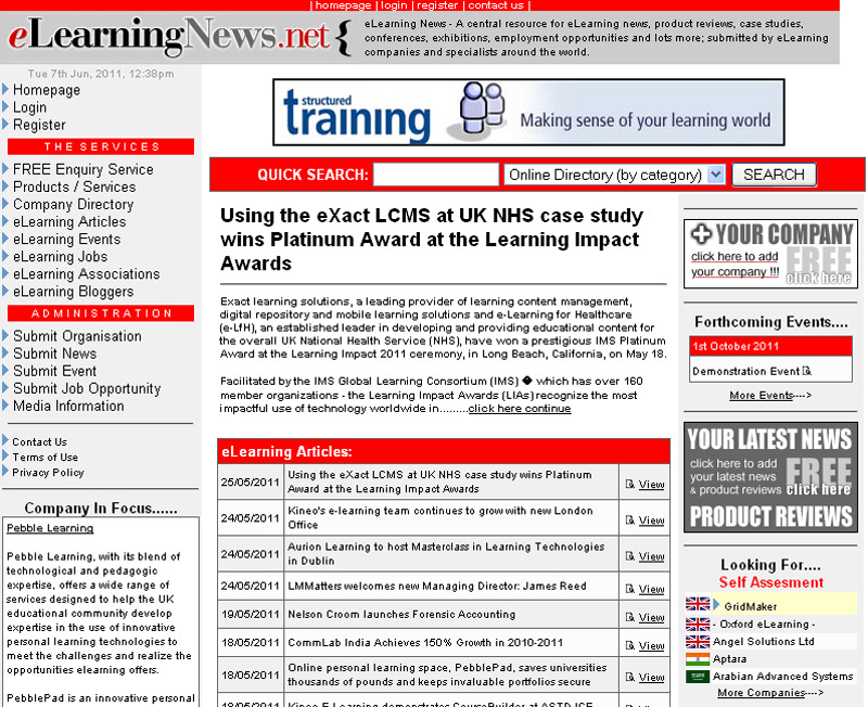 Η χρήση του eXact LCMS από το βρετανικό ΕΣΥ (NHS) κερδίζει το πλατινένιο βραβείο στο Learning Impact Awards.