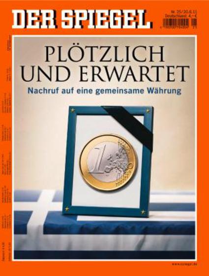 Τον επικήδειο του ευρώ γράφει το Spiegel με φόντο την ελληνική σημαία