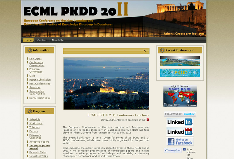 5-9 Σεπτεμβρίου 2011: Διεθνές Συνέδριο Πληροφορικής ECML/PKDD 2011 στην Αθήνα