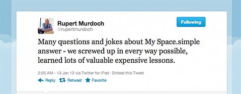 «Τα κάναμε θάλασσα με την εξαγορά του MySpace» παραδέχεται ο Ρούπερτ Μέρντοχ
