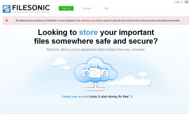 Tο FileSonic απενεργοποιεί το file sharing