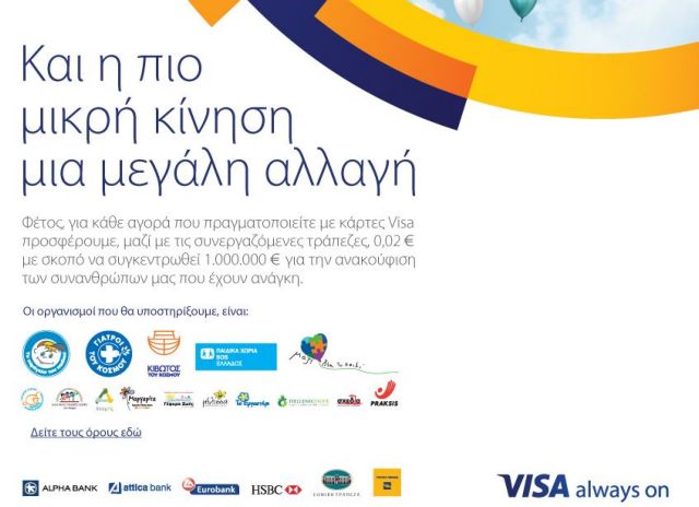 Δωρεά 1.000.000€ από την Visa Hellas σε 15 οργανισμούς πανελλαδικά