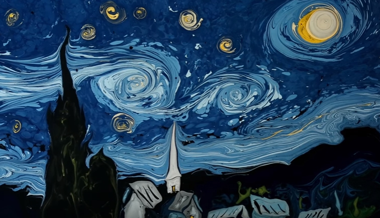 Μαγική μεταφορά της Έναστρης Νύχτας του Βαν Γκογκ στο νερό