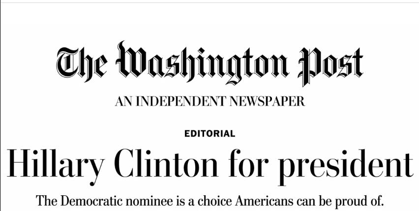 Η Washington Post «ψηφίζει» Χίλαρι όχι μόνο γιατί ο Τραμπ είναι «τρομακτικός»