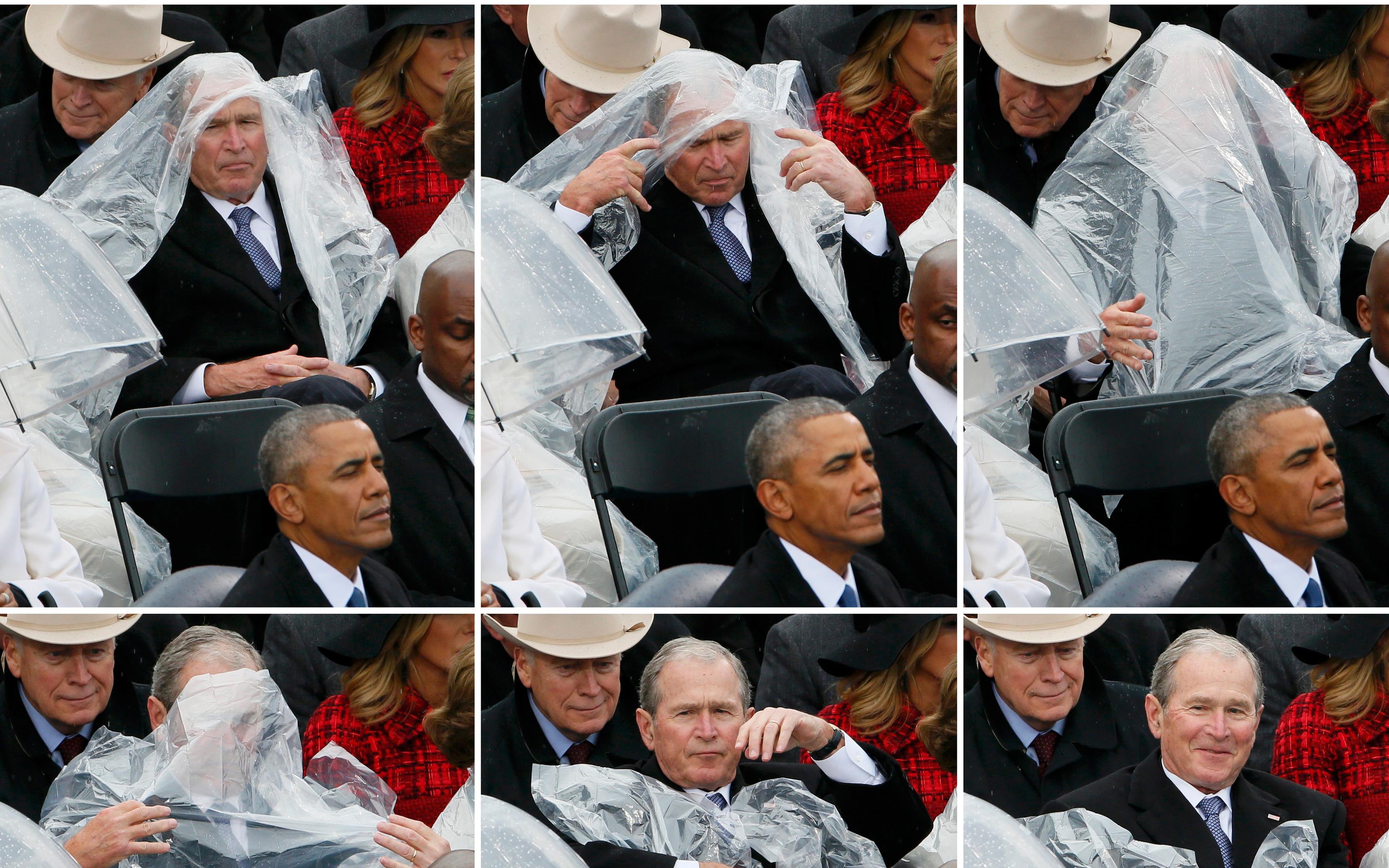 Ο Τζορτζ Ο. Μπους και το ατίθασο αδιάβροχο στην ορκωμοσία Τραμπ