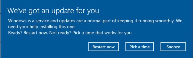 Τέλος στα απροειδοποίητα reboot στα Windows 10 με Pick a time ή Snooze