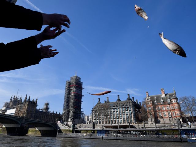 Υποστηρικτές του Brexit πετούν ψάρια στον Τάμεση