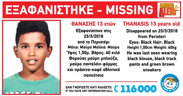 Αγωνία για τον 13χρονο Θανάση που χάθηκε στις 23 Μαρτίου