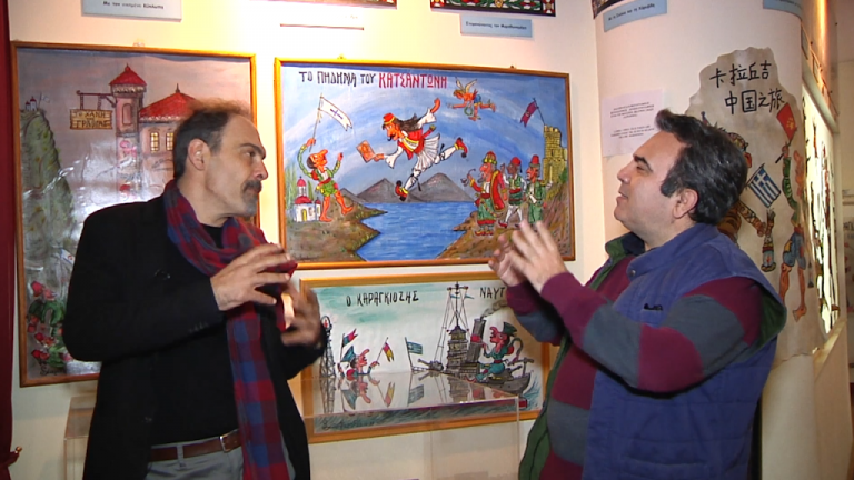 Ο Καραγκιόζης υποδέχεται τον Γιάννη και τον Αντώνη