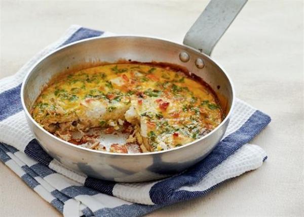 Φριτάτα με τραχανά, μανιτάρια και κατσικίσιο τυρί