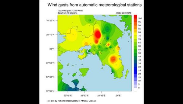 Με ταχύτητα 100 χλμ την ώρα έπνεαν οι άνεμοι τη Δευτέρα στην Αττική