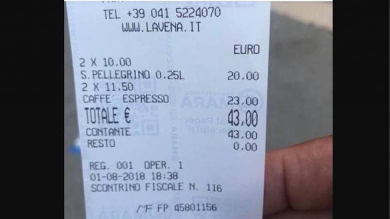 Τιμές… «φωτιά» στη Βενετία, 43 ευρώ για δύο καφέδες και δύο νερά