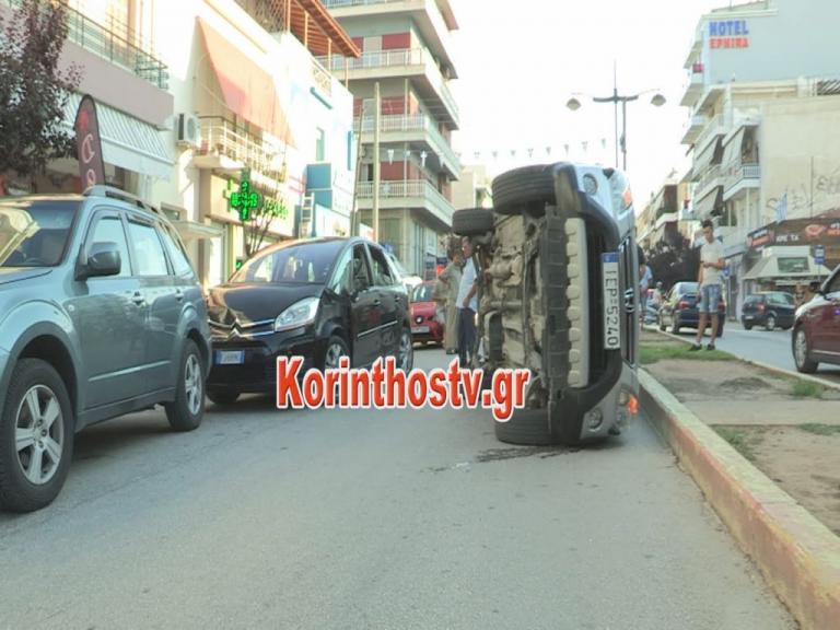Απίθανη ανατροπή τζιπ στο κέντρο της Κορίνθου