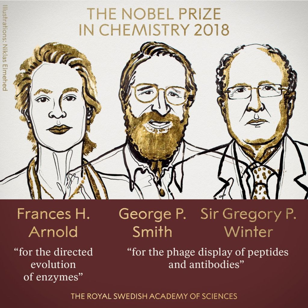 Στους Φράνσις Χ. Άρνολντ, Τζορτζ Π. Σμιθ και Γκρέγκορι Π. Ουίντερ το Νόμπελ Χημείας 2018
