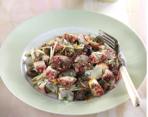 Χταπόδι ξιδάτο με πορτοκάλι και μάραθο