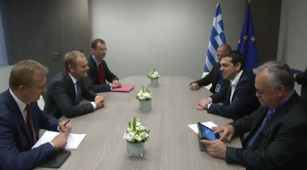 Από τη συνάντηση Αλ.Τσίπρα-Ντ.Τουσκ, που συνοδεύεται από Δραγασάκη και Βαρουφάκη