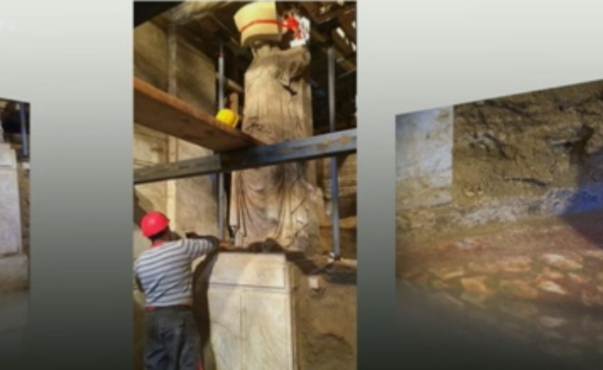 Αμφίπολη: Αποκαλύφθηκαν τα μαρμάρινα βάθρα στα οποία πατούν οι Καρυάτιδες