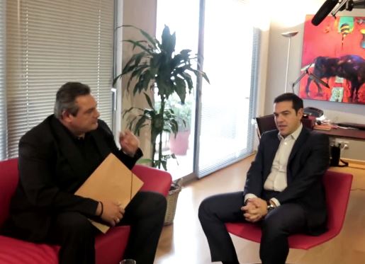 Ο Αλ.Τσίπρας και ο Π.Καμμένος στα γραφεία του ΣΥΡΙΖΑ